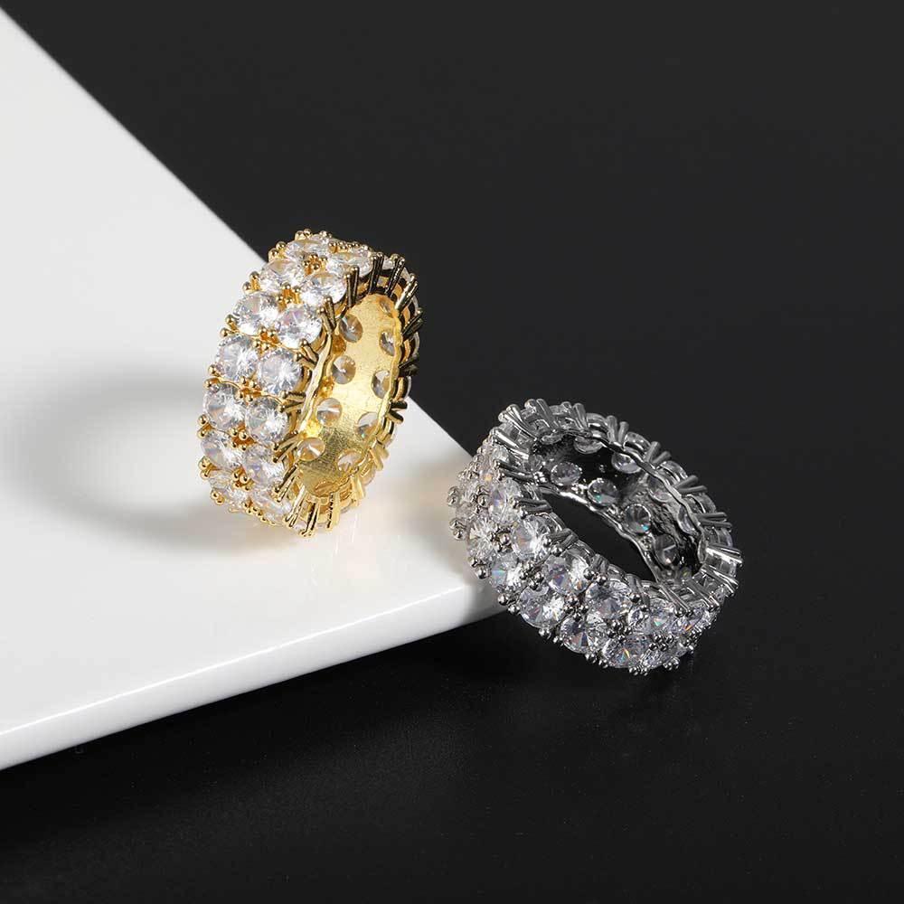 Hollow Double Row Zircon Ring Hip Hop Jewelry Bling Ring for Men | Caratix Jewelry - CaratixJewelry
